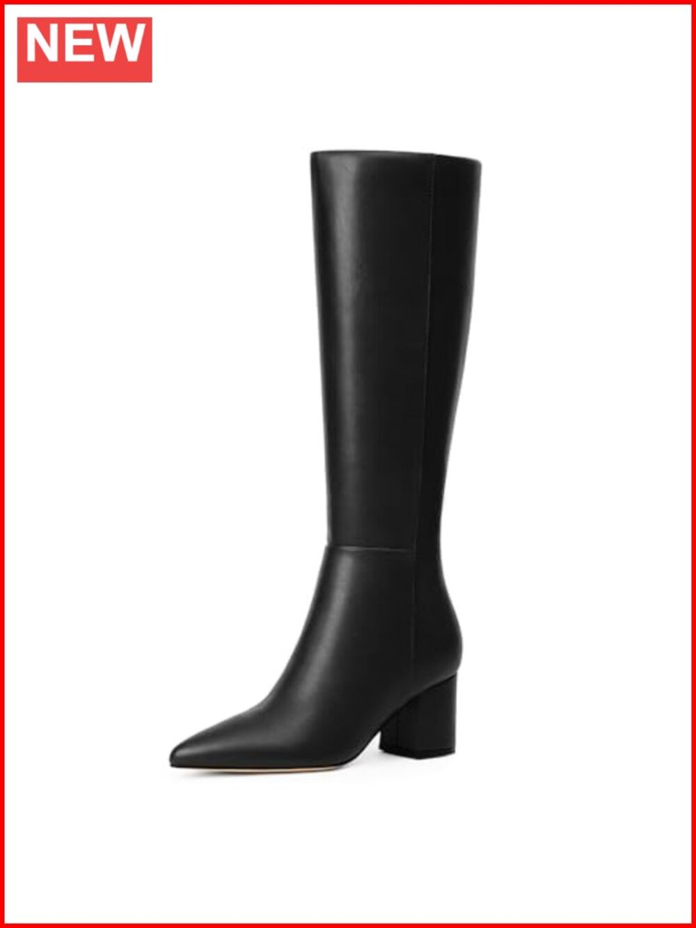 Knee High Boots Chunky Low Heel Pointed Toe Tall Faux Leather
